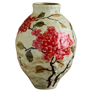 山谷 中式手绘陶瓷花瓶客厅电视柜装饰摆件手工手捏绣球插花花器