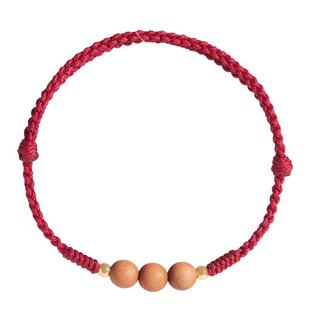 桃木红绳手链女平安本命年红色手绳木质饰品转运珠手串编织绳男士