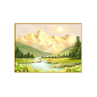 日照金山餐厅装饰画源远流长山水风景饭厅新款挂画寓意好新居壁画