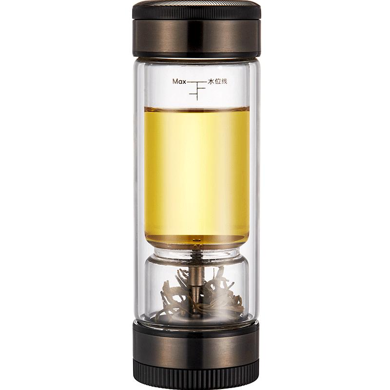 茶之恋旅行茶具便携式茶杯茶水分离杯一人户外随行纯银高端玻璃杯