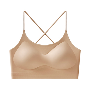 交叉美背内衣女加厚3cm小胸聚拢2026春细肩带粉底液隐形无痕文胸