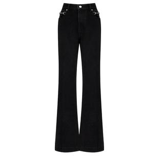 Scofield女装复古通勤高腰休闲裤牛仔裤蓝色微喇裤秋季裤子