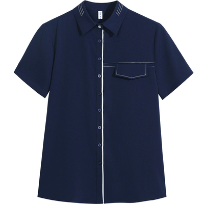 藏蓝色雪纺衬衫设计感小众上衣