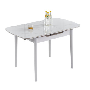 奶油风可伸缩岩板餐桌小户型家用白色轻奢现代简约折叠餐桌椅组合