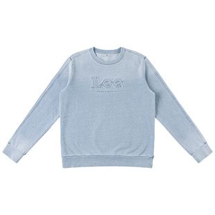 Lee商场同款26新品标准版圆领拼布Logo浅蓝色女卫衣休闲显瘦潮流