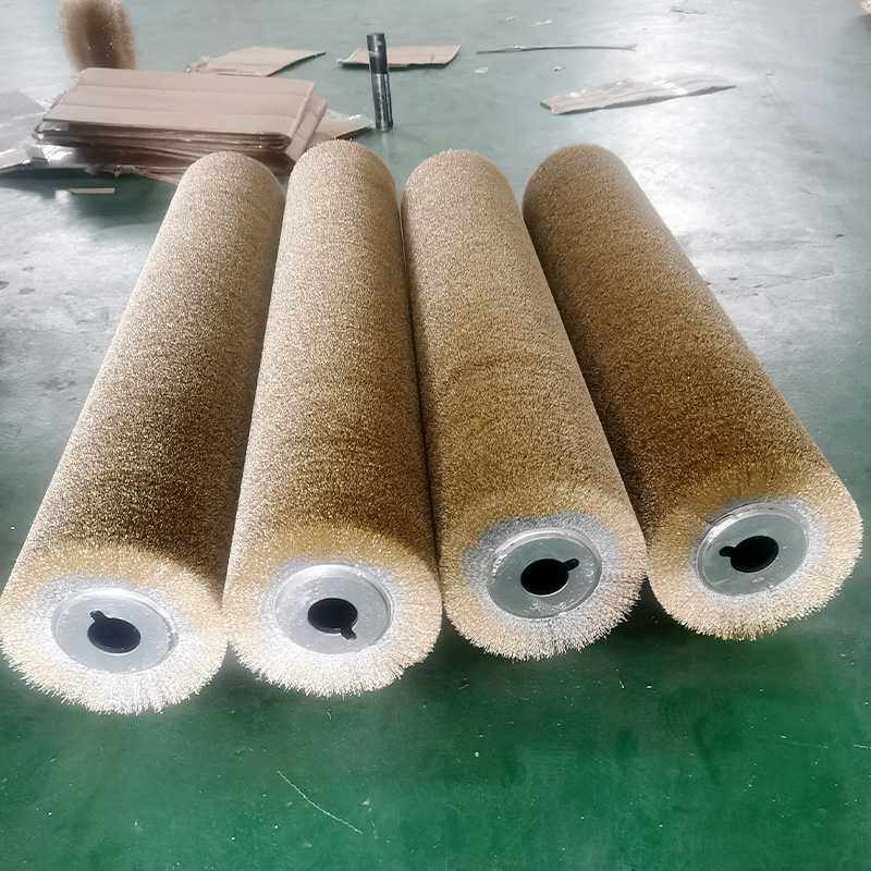 不锈钢丝辊金属抛光除锈拉丝尼龙镀铜辊打磨毛刷钢丝辊缠绕式滚筒