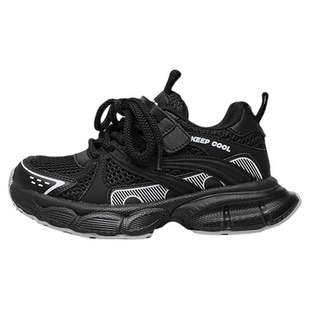 jeep黑色女童老爹鞋春季2026新款儿童网面透气运动鞋中大童女孩潮