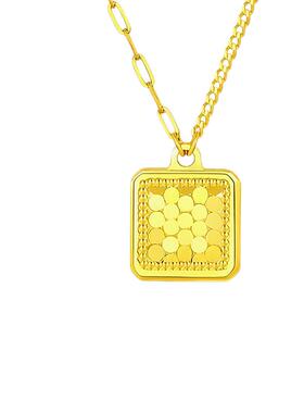 气质鱼鳞方牌沙金项链闪耀蜂巢蹦迪新款钛钢金色小众轻奢毛衣链女