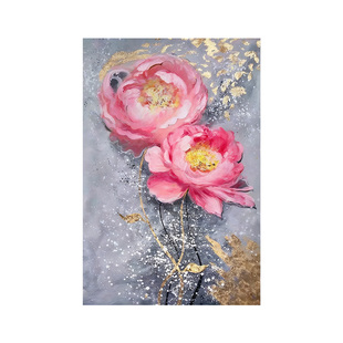 手绘油画花开富贵牡丹花客厅沙发背景墙装饰画现代高级感玄关挂画