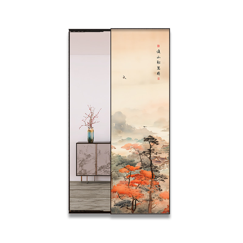 卧室水墨画玄关镜子画中式