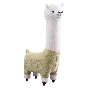 小凳子家用矮凳羊驼可移动动物造型万向轮换鞋凳毛绒滑轮溜溜凳