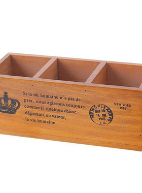 少女心杂货店书桌格子收纳盒摆件实木ins学生笔筒杂物文具储物盒