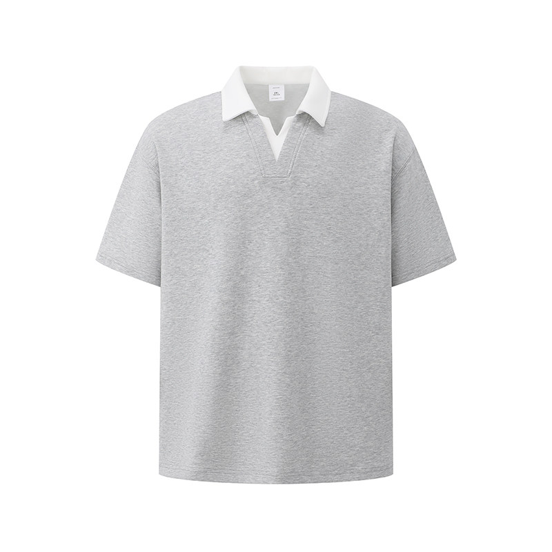 Dream made 假两件学院风V领短袖polo衫男款夏季美式休闲男生T恤