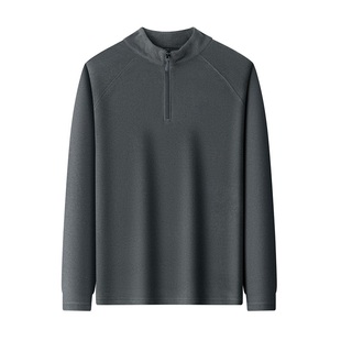 双面德绒卫衣男冬季保暖拉链半高领打底衫插肩袖t恤磨毛纯色内搭