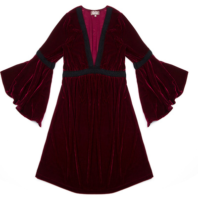 喇叭袖天鹅绒纯色名媛A字裙