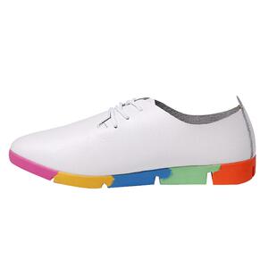 小白鞋女系带尖头真皮休闲运动平底板鞋秋鞋学生鞋轻便鞋妈妈单鞋