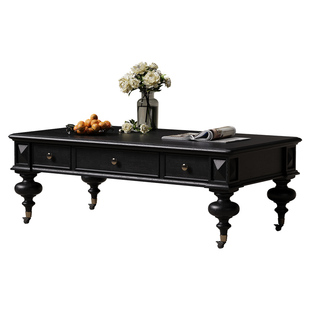 时余乔迪茶几美式复古实木茶几法式中古风高级感客厅茶几长方形