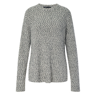 BCBG25秋冬新款设计感慵懒风时尚优雅侧开叉圆领花纱针织毛衣女