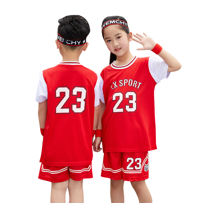 儿童篮球服套装男童短袖假两件幼儿园表演服小学生训练服女孩球衣