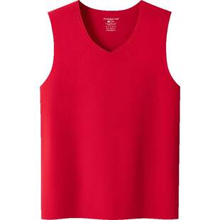 三枪中厚华绒保暖背心男红本命年马年羊绒桑蚕丝抗菌无痕打底衫