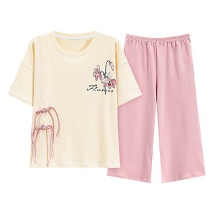 夏季女新中式国风睡衣套装短袖家居服七分裤夏天休闲可外穿薄款