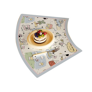 扇形餐垫圆桌卡通防水防油转盘餐具垫酒店餐厅高级感弧形餐桌垫