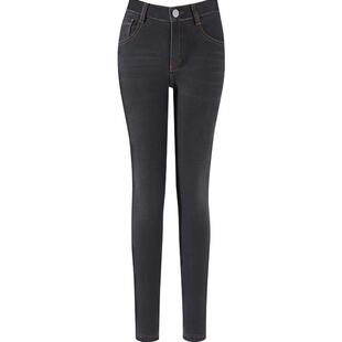 捷纯冬季铅笔裤加绒牛仔裤女2025年新款弹力高腰加绒裤小脚长裤子