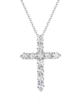 Cross~经典十字架钻石项链S925纯银女莫桑钻D色满钻大中小号吊坠