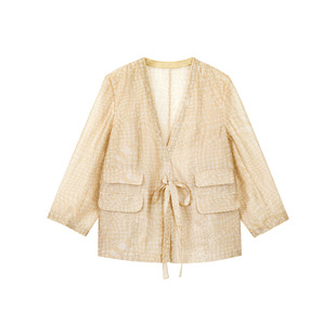 一城画一夏季宽松时尚对襟系带设计七分袖短款西装外套