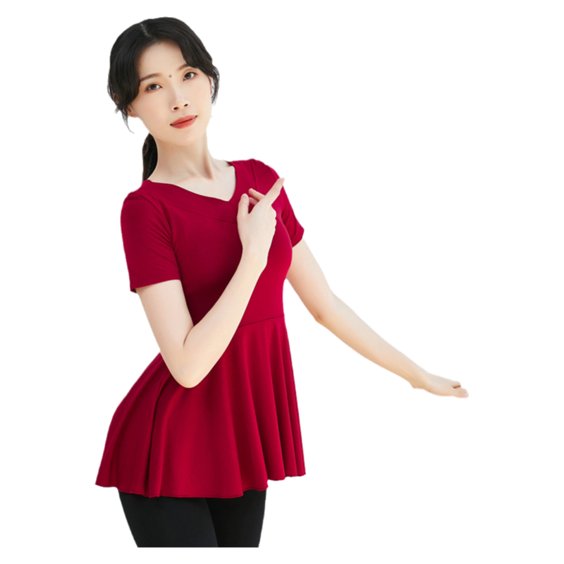 舞蹈练功服女上衣拉丁现代民族舞服装教师形体训练黑色莫代尔短袖