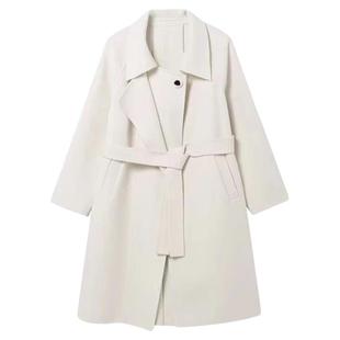 L058气质叠门襟100羊毛双面呢大衣秋冬季高级感中长款外套 鸟剪牌