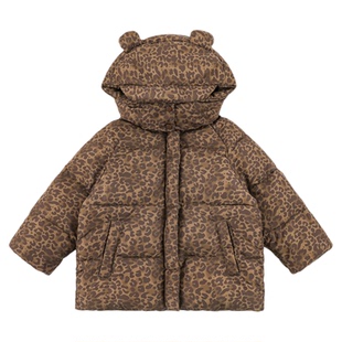 幼悠男童复古美拉德豹纹棉服冬季厚实保暖舒适小耳朵鸭舌连帽外套