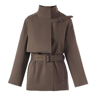 朗姿2025年秋季新款短款绿色风衣外套复古设计感气质英伦风高级感