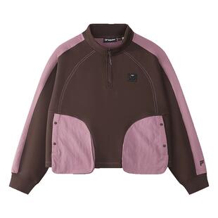 FILA FUSION斐乐潮牌女子套头卫衣2025冬季新款宽松拼色针织上衣