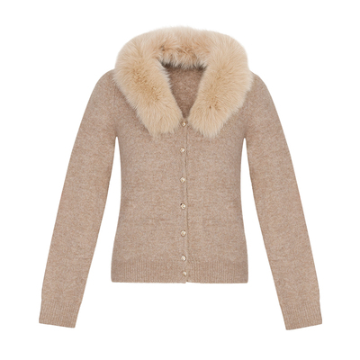 Miorastudio法式复古V领单排扣针织衫 秋冬气质可拆卸狐狸毛上衣