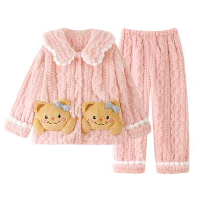 女童睡衣秋冬新款保暖家居服套装