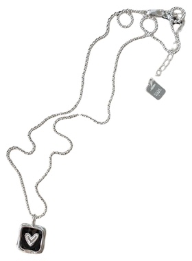 复古S925纯银滴胶方牌爱心项链女