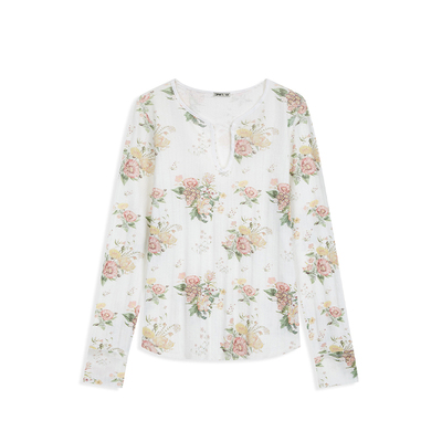 【现货】OPEN YY 26PS 花卉钩花亨利领长袖T恤 DOUBLEBOO