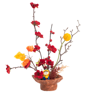 阿楹 新年红色新中式仿真花摆件柜年宵花艺乔迁搬家喜庆插花盆栽
