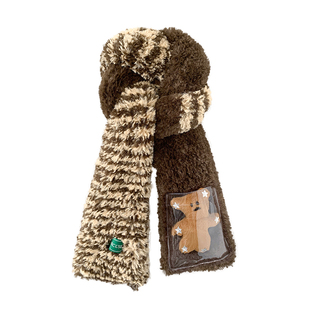 黑白条纹毛绒针织痛包围巾女冬季保暖防寒护颈围脖痛巾可更换娃娃