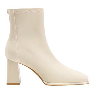 秋冬方头马丁靴真皮粗跟白色法式高跟短靴女瘦瘦靴子小码鞋313233