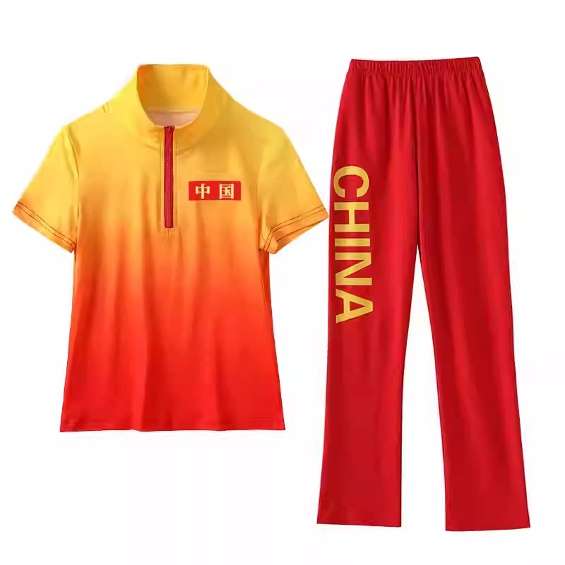 中国风广场舞服装短袖新款运动套装团队服民族休闲舞蹈健身演出服