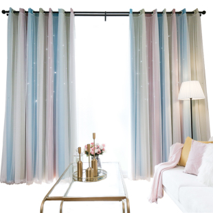 窗帘2024年新款双层镂空星星公主风卧室飘窗儿童房遮光窗帘布