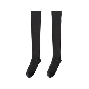 黑色长筒袜子女秋季纯棉小腿袜压力塑形显瘦大腿袜百褶裙过膝袜jk