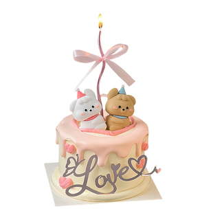 2.14情人节卡通情侣修狗蛋糕装饰摆件love爱心亚克力情侣表白插件