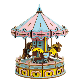 祥云马3D木制拼装立体模型拼图手工益智儿童成人旋转木马拼板玩具