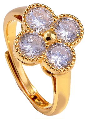 幸运四叶草镶锆开口戒指女小众