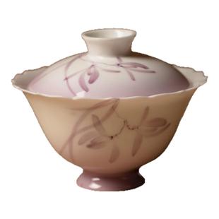 里作 日式创意渐变紫手绘兰花盖碗高端玉瓷泡茶碗功夫茶具敬茶碗