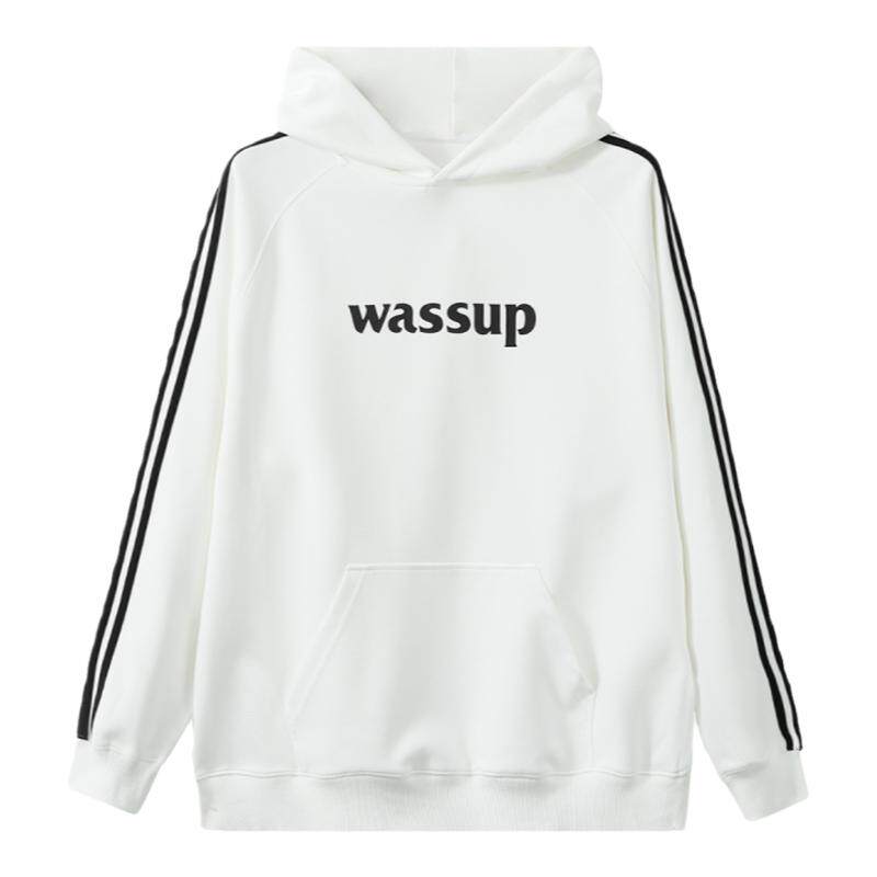 WASSUP潮牌三条杠连帽卫衣情侣款