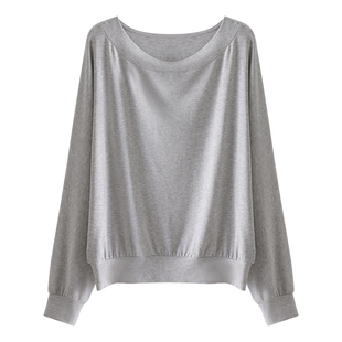 HAMYIHO斜肩露肩三穿宽松收下摆上衣长袖t恤女秋季2025新款打底衫